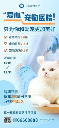 简约蓝色宠物医疗健康促销海报